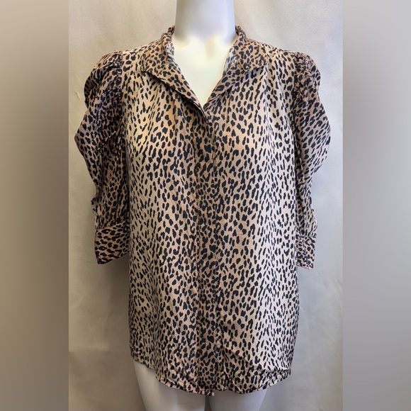 Frame Gillian Leopard-Print Silk Chiffon Blouse Size Medium (6-8) - Picture 3 of 16